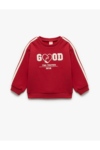 Long Sleeve Embroidered Crew Neck Sweatshirt with Ribbon Detail