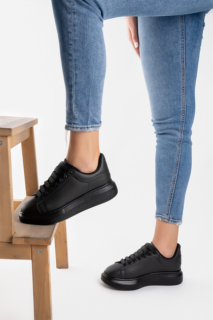 Kadın Erkek Siyah Siyah Kalın Taban Günlük Spor Ayakkabı Sneaker