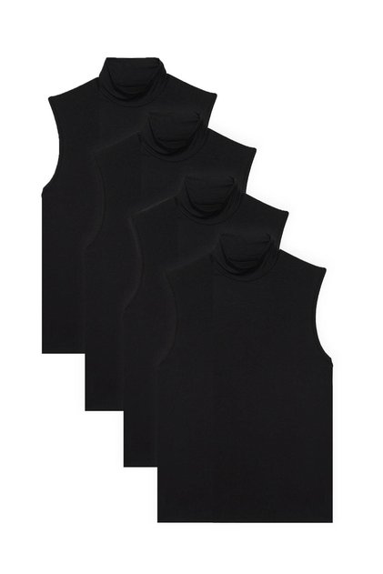 Women's 4 Pack Black Regular Fit Cut Viscose Fabric Turtleneck Zero Sleeve Blouse