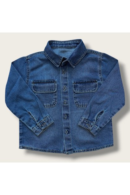 Children's Jeans Denim Shirt Washed Jeans with Pocket Detail