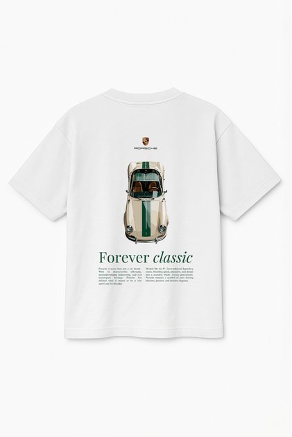 Oversize Beige Unisex Classic Porsche Car Printed T-Shirt T-Shirt
