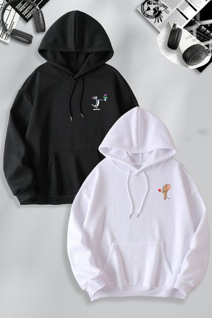 Dear Couple Combination Tom and Jerry Floral Printed Design Hooded Sweatshirt Set of 2