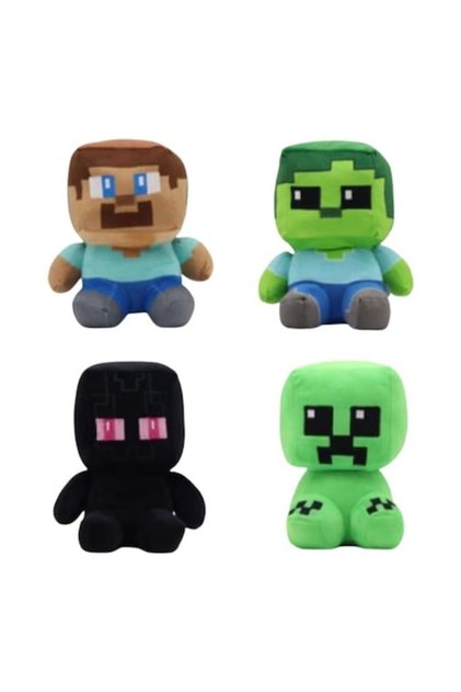 Set 4 mascote de pluș, tip Minecraft, cu ventuză, multicolor, 25 cm