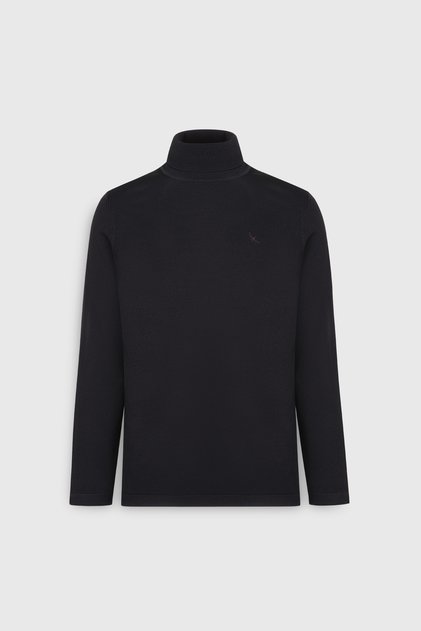 Men's Black Warm Standard Fit Regular Cut Full Turtleneck Basic Knitwear Sweater