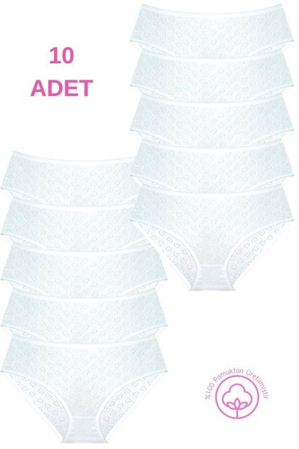 1506 Women's Heart Patterned 100% Cotton Bato Briefs, 10-Pack