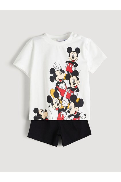 Ecru Mickey Mouse Printed Baby Boy Shorts Set