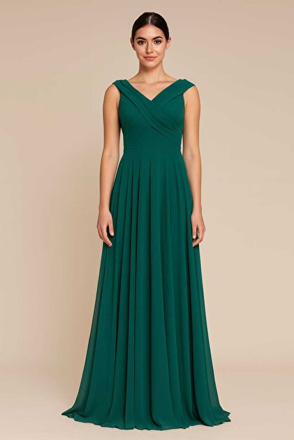 ŞIK VE MUTLU Evening Dress Stylish and Elegant Emerald Green- Trendyol