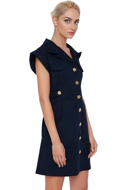 Women's Mini Gabardine Dress Cotton Moon Collar Casual Chicness Weekend Summer Indispensable