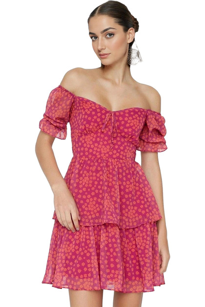 Women's Floral Mini Dress Lined Short Sleeve Woven Summer Casual Use Durable Material