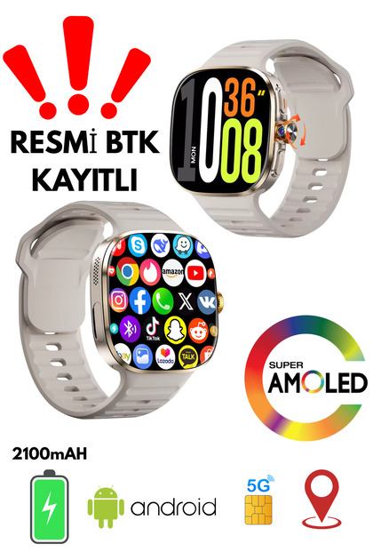 vıonex 5G Android Akıllı Saat SIM Kartlı WiFi NFC GPS AMOLED Ekran