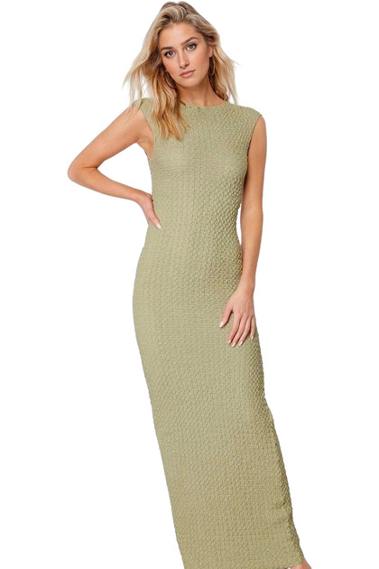 Women's Knitted Midi Dress Bodycon Fit Boat Neck Summer Casual Stylish Summer Essential