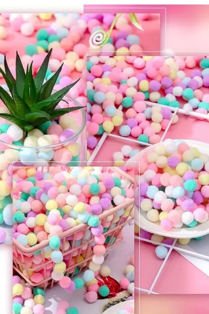 Pastel Renkli Pon Pon 10 20 30 mm 1 Paket Peluş Ponpon Tüylü Ponpon Okul Öncesi Kreş El İşi