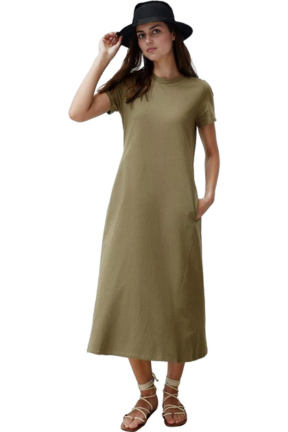Women's Midi Length Knitted Dress Pocket Detail Cotton Daily Use Weekend Summer Essential