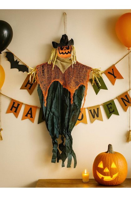 Cadılar Bayramı Balkabağı Korkuluk Asılabilir Halloween Parti Dekoru 95 cm