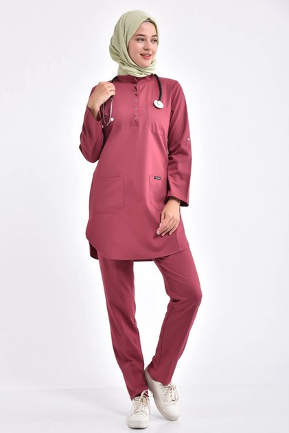 Lycra Dark Pink Surgical Hijab Set