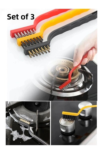 3-Piece Brush Set Oil Dirt Rust Remover Kitchen Oven Stove Airfryer Grill Sink Joint Cleaning Brush