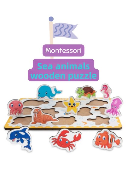 Montessori Sea Animals Wooden Bultak Puzzle Set - Educational, Learning, and Safe Children's Toy