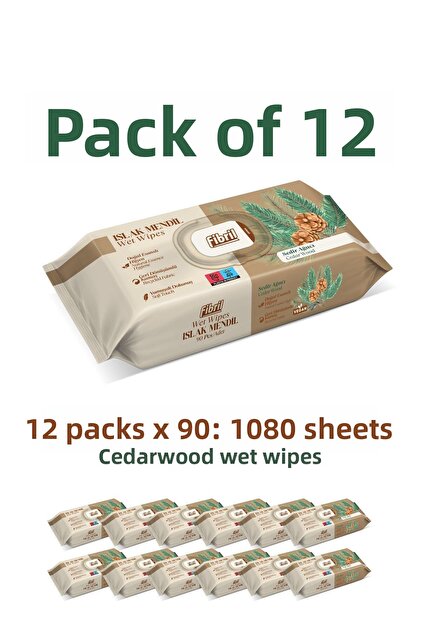 Cedar Wood Scented Wet Wipes 12X90 Pack 1080 Sheets Natural Essence, Recyclable Fabric