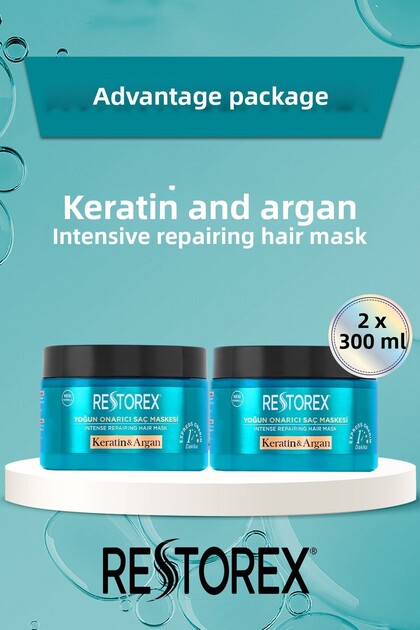 Keratin & Argan Repair Hair Care Mask 2X300 ml - Botox Effect for Damaged and Damaged Hair