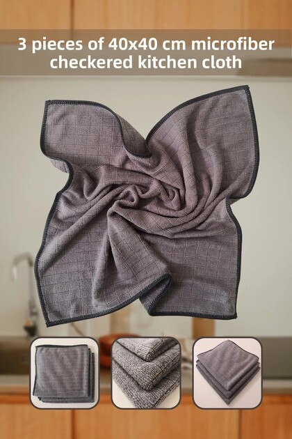 (3 Pieces) Professional Gray Checkered Kitchen Cleaning Cloth 40x40cm