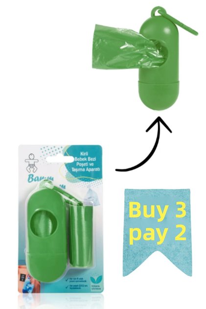 Dirty Diaper Garbage Bag, Bag Size Green Carrying Bag and 2 Rolls (30 Bags)