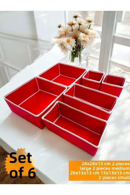 6-Piece Red Drawer Organizer Set - Multi-Purpose Cabinet Box Set