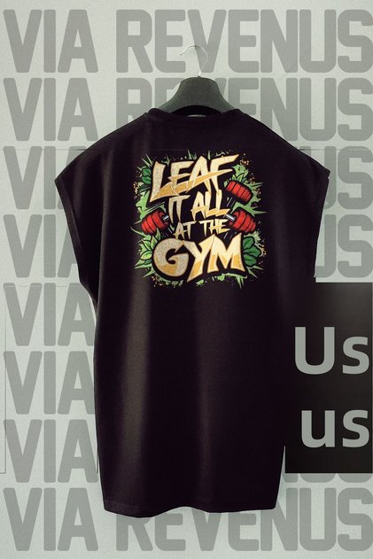 Leaf It All at the Gym Printed 100% Cotton Zero Sleeve Sports Tshirt