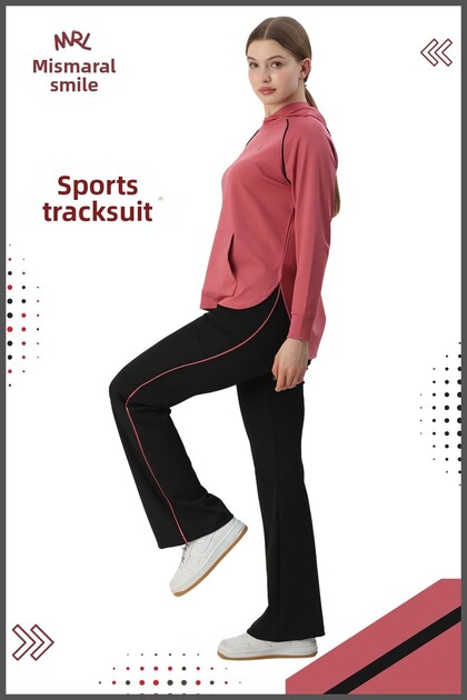 Women's Sports Tracksuit Suit Submersible Fabric Hooded Flared Comfortable Dusty Rose 3053