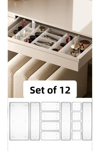 Bade 4 Sizes 12 Pieces Adjustable Drawer Organizer Jewelry and Makeup Box Spoon Holder