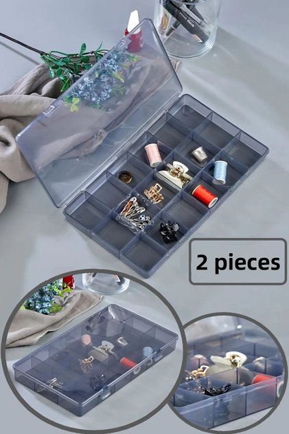 2 Pieces Smoked 18 Compartments Advantageous Jewelry Accessory Storage Box