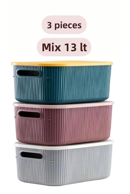3 Pieces Storage 13 Lt Mix Closet Organizer Box - Sock Clothing Storage Container with Lid