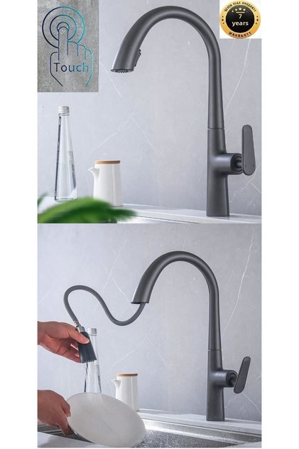 Smart Touch Kitchen Sink Faucet - Anthracite Spiral Fountain