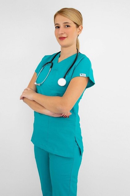 Unisex Turquoise Blue Lycra Doctor Nurse Hospital Scrubs Single Top Jersey