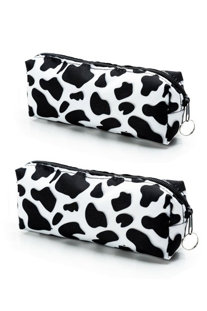 2 PCS Cow Patterned Pen Holder Zippered Makeup Bag Pencil Case