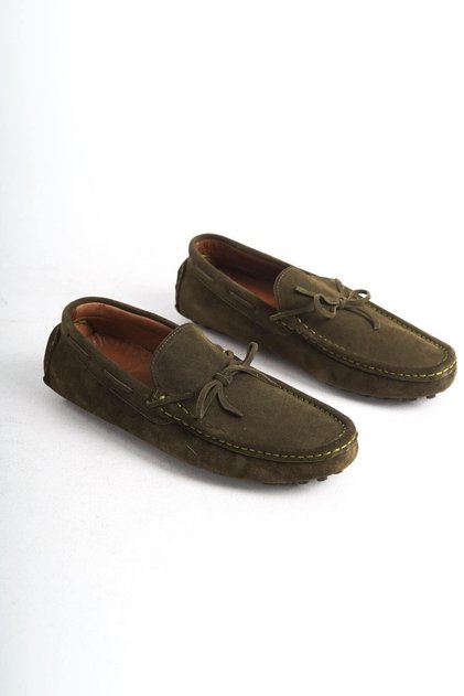Genuine Leather Men's Suede Khaki Lace Detail Loafer -Mssr1273-Hk