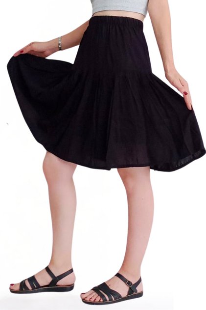 Black Shorts Skirt - Midi Length Viscose Fabric with Elastic Waist Women's Shorts Skirt
