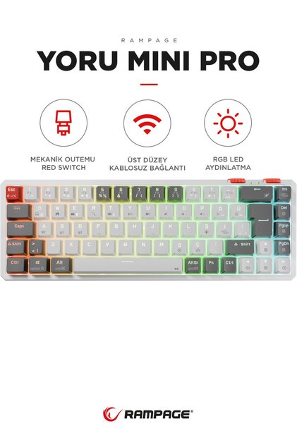 Yoru Mini Pro Gri/beyaz Wifi Bluetooth Klavye Red Switch Q Mekanik Klavye Gaming Oyuncu Klavyesi
