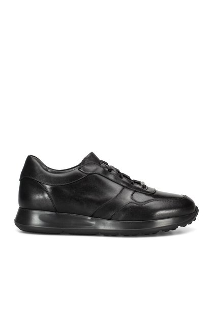 Siyah Hakiki Deri Lastik Bağcıklı Erkek Sneaker