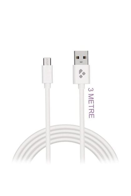 3 Metre Mikro Hızlı Şarj Kablosu Micro Beyaz 2.4a