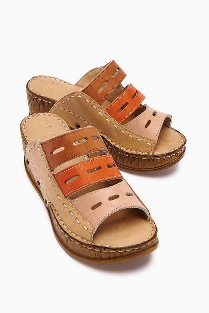 Genuine Leather Etta Mink Tan Orange Powder Laser Cut Women's Slippers (Comfort Women's Slippers)