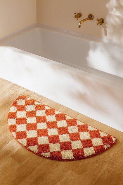 Decorative Moon Patterned Checkered Non-Slip Base 40X80 cm Doormat Chessmoon Collection