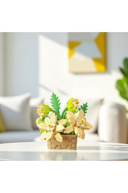 Yellow Tulip Bouquet Mini Spring Basket – DIY 3D Puzzle Block Set | 166 Piece Decorative Flower Basket Series