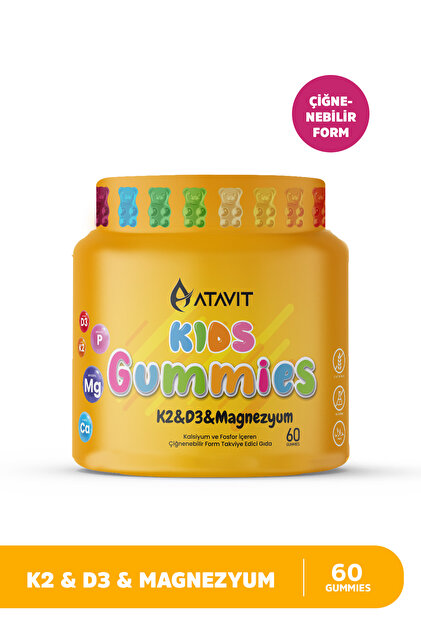 Atavit Gummies K2&D3 Magnezyum KIDS 60 Çiğnenebilir Form - Fiyatı