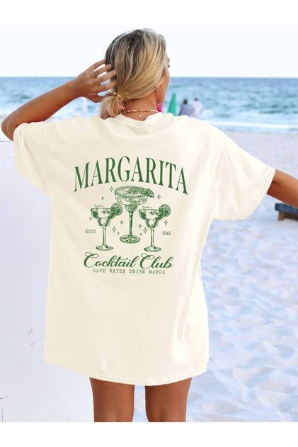 Cocktail Printed Beach Vacation Wear Outside Casual Oversize Women's Tshirt