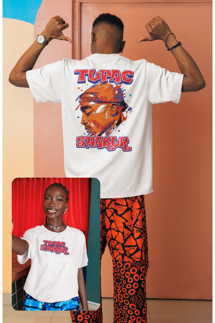 Oversize 2Pac Shakur Back Printed T-shirt, Unisex Tupac Rap Music T-shirt