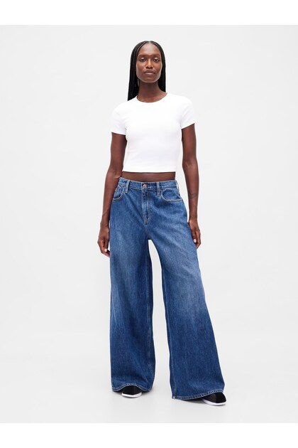 Kadın Mavi Düşük Bel Extra Baggy Jean Pantolon