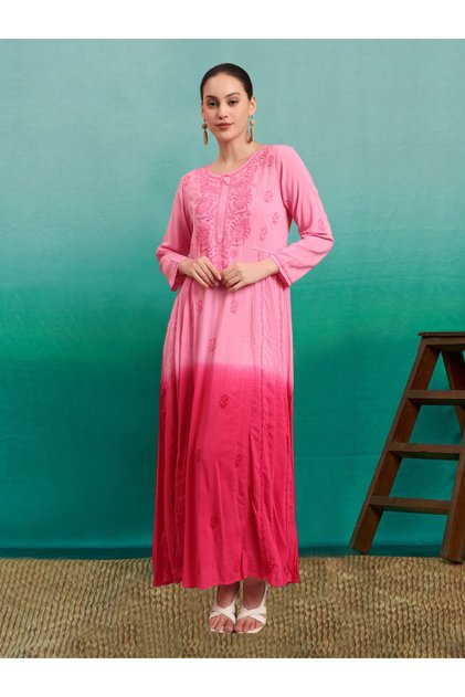 Hand Embroidered Chikankari Modal Ombre Jalabiya-AL4018