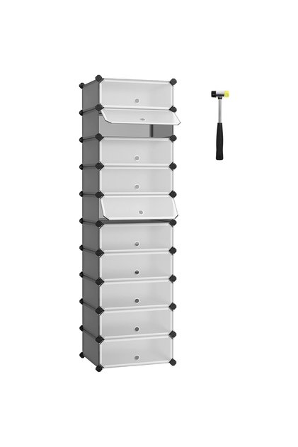 Dulap modular pentru depozitarea pantofilor, configurabil cu 10 compartimente, 43x31x173 cm, gri
