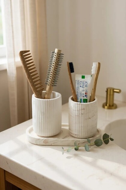 BANYO SETİ TEPSİLİ DİŞ FIRÇALIK, DİŞ MACUNLUK, MAKYAJ ORGANİZERİ