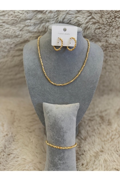 Dorika Gold Necklace Bracelet Earring Set (Triple Combination Dorika Topcuk Necklace Bracelet Earring Set)